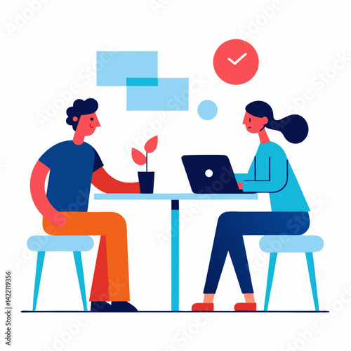 Two People Working and Talking in Open Space Office Vector on White Background