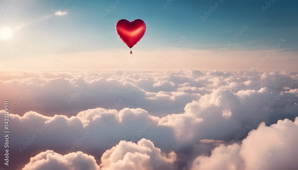 Fototapeta premium Love: Heart-Shaped Balloon Floating Above the Clouds