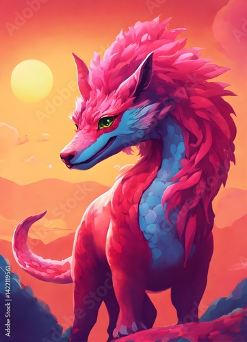 A Vibrant Fantasy Beasts in a Dreamlike Landscape
