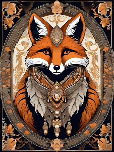 Regal Beauty: A Majestic Fox Adorned with Ornate Jewelry