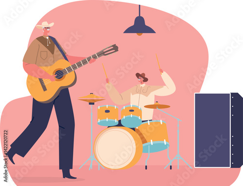 Country music band performance vector illustration