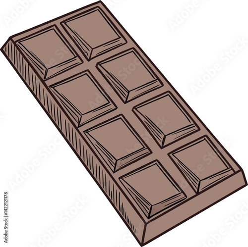 Traditional Chocolate Bar Grid Texture Brown Hue Flat Graphic Digital Illustration White Background