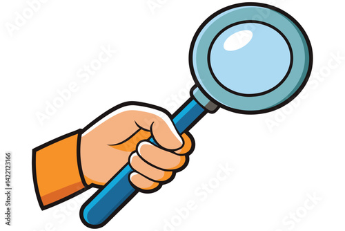hand holding a magnifying glass. Stock vector.