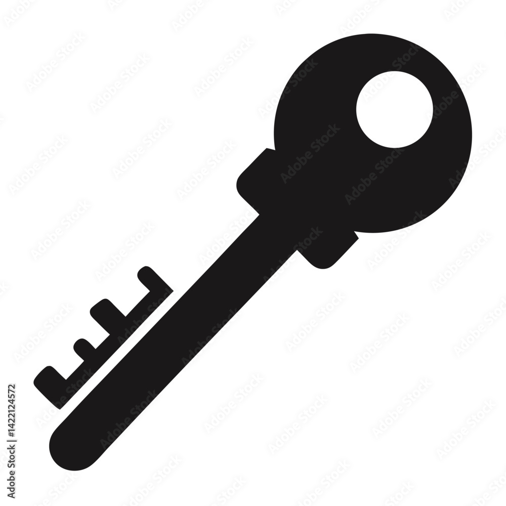 Create a simple black silhouette icon of a key. Create a simple black silhouette icon of a key.