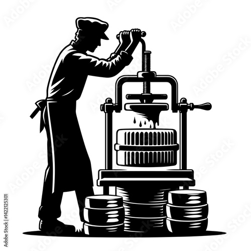 Worker operating a vintage press in a factory setting  