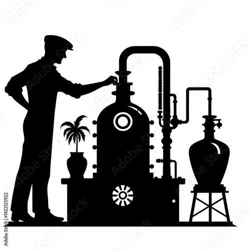 Distiller adjusting machine in vintage style silhouette  
