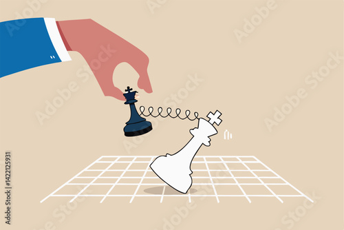 Game changer to win business competition, secret weapon or winning strategy to defeat rival and competitors, innovation to help victory concept, chess pawn defeat king with game changer strategy.