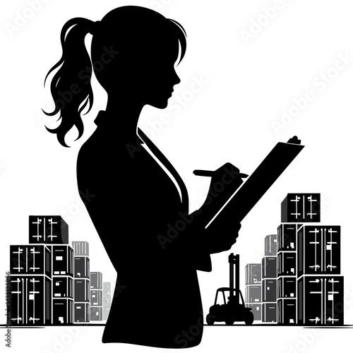 Businesswoman assessing logistics in warehouse setting  