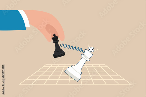 Game changer to win business competition, secret weapon or winning strategy to defeat rival and competitors, innovation to help victory concept, chess pawn defeat king with game changer strategy.
