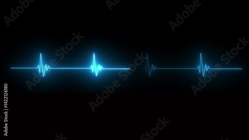 Heartbeat icon vertical neon digital plus aqua animation on black background