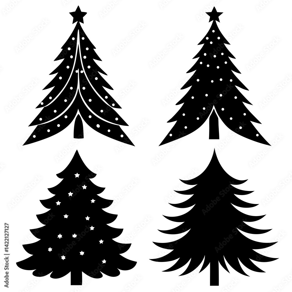 Obraz premium Vector pine trees in festive arrangement for use in digital scrapbooking and winter themes.