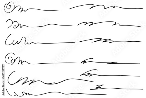 手描きの文字の下の線　アンダーラインセット　ベクター