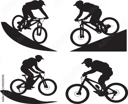 Mountain Bike Rider Silhouettes Collection Extreme Sports