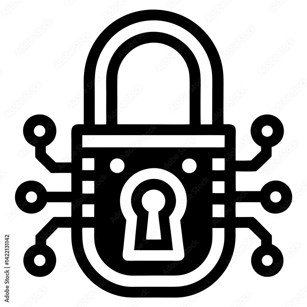 Cyber Lock Icon - Digital Padlock with Binary Code, Futuristic Security Design Cyber Lock Icon - Digital Padlock with Binary Code, Futuristic Security Design