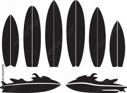 Surfboards and Jet Skis Silhouette Set for Summer Designs