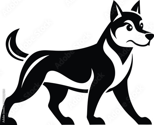 Walking dog silhouette, illustration of the rambling dog on white background