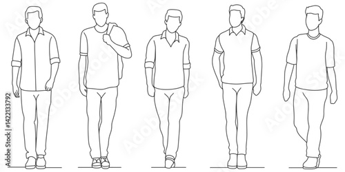 Hand drawn standing man. Fashion men. Sketch. Male model for architecture design