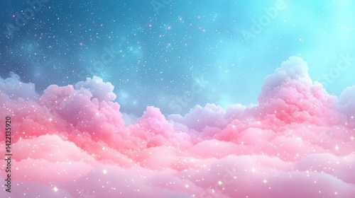 Celestial Clouds Pink Hues Dreamy Starry Skies Abstract Backdrop Serene Atmosphere Ethereal Beauty