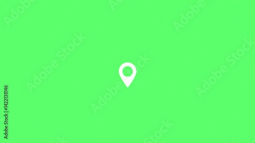 2d white location pin icon animated on green screen, maps marker symbol animation on chroma key background