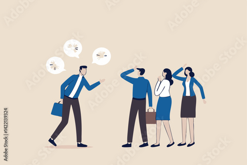 Deal with difficult people, bossy manager or trouble employee, tough or complicated colleague, confusion or conflict concept, frustrated business people dealing with difficult and fussy coworker.