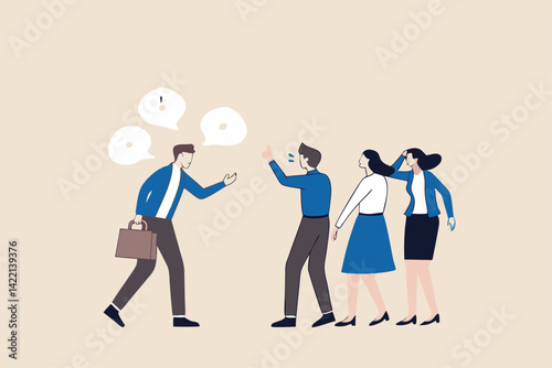 Deal with difficult people, bossy manager or trouble employee, tough or complicated colleague, confusion or conflict concept, frustrated business people dealing with difficult and fussy coworker.