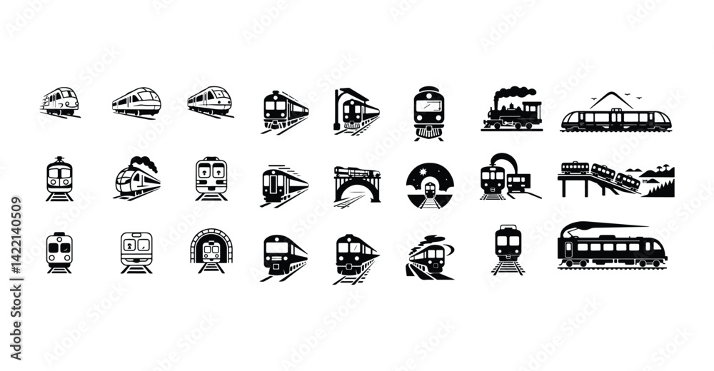 Train Icon Silhouette Set | Railway Vector Graphics Locomotive Silhouettes Collection | Train Clipart Bundle Train Icon Silhouette Set | Railway Vector Graphics Locomotive Silhouettes Collection | Train Clipart Bundle