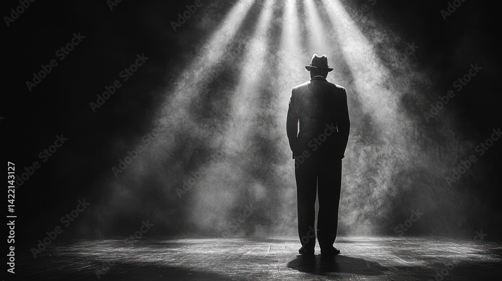 Silhouette of a man in spotlight