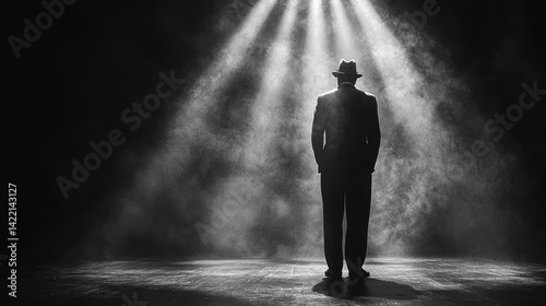 Silhouette of a man in spotlight