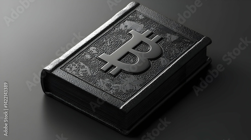 Black Metal Bitcoin Book on Dark Background