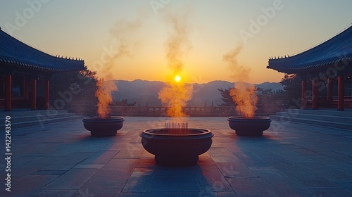 Obraz na płótnie Sunrise ceremony in ancient temple w salonie