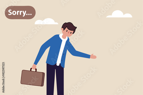 Apologize or say sorry, regret for what happen asking for forgiveness, professional or leadership after mistake or failure, pardon or feel sad concept, businessman bow down say sorry for apologize.