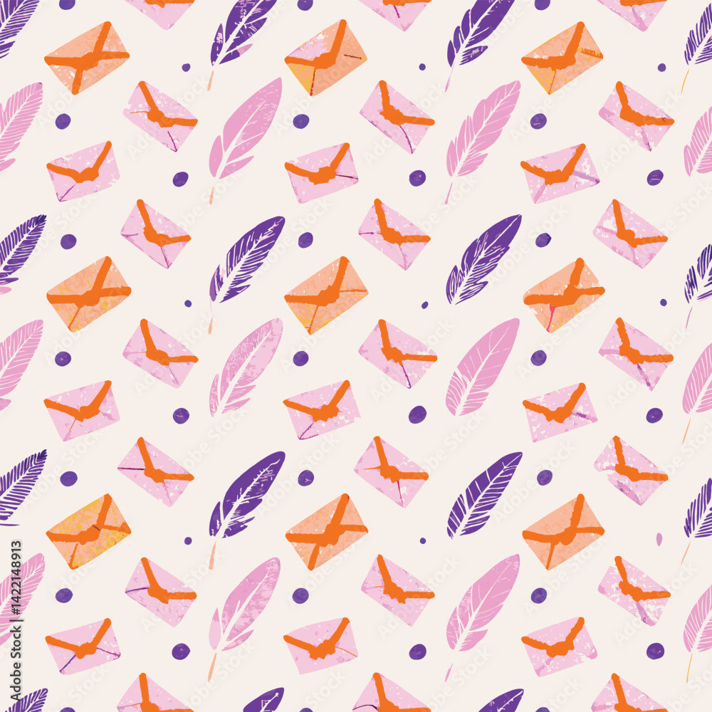 Seamless Pastel Envelopes and Quill Pens Pattern Seamless Pastel Envelopes and Quill Pens Pattern