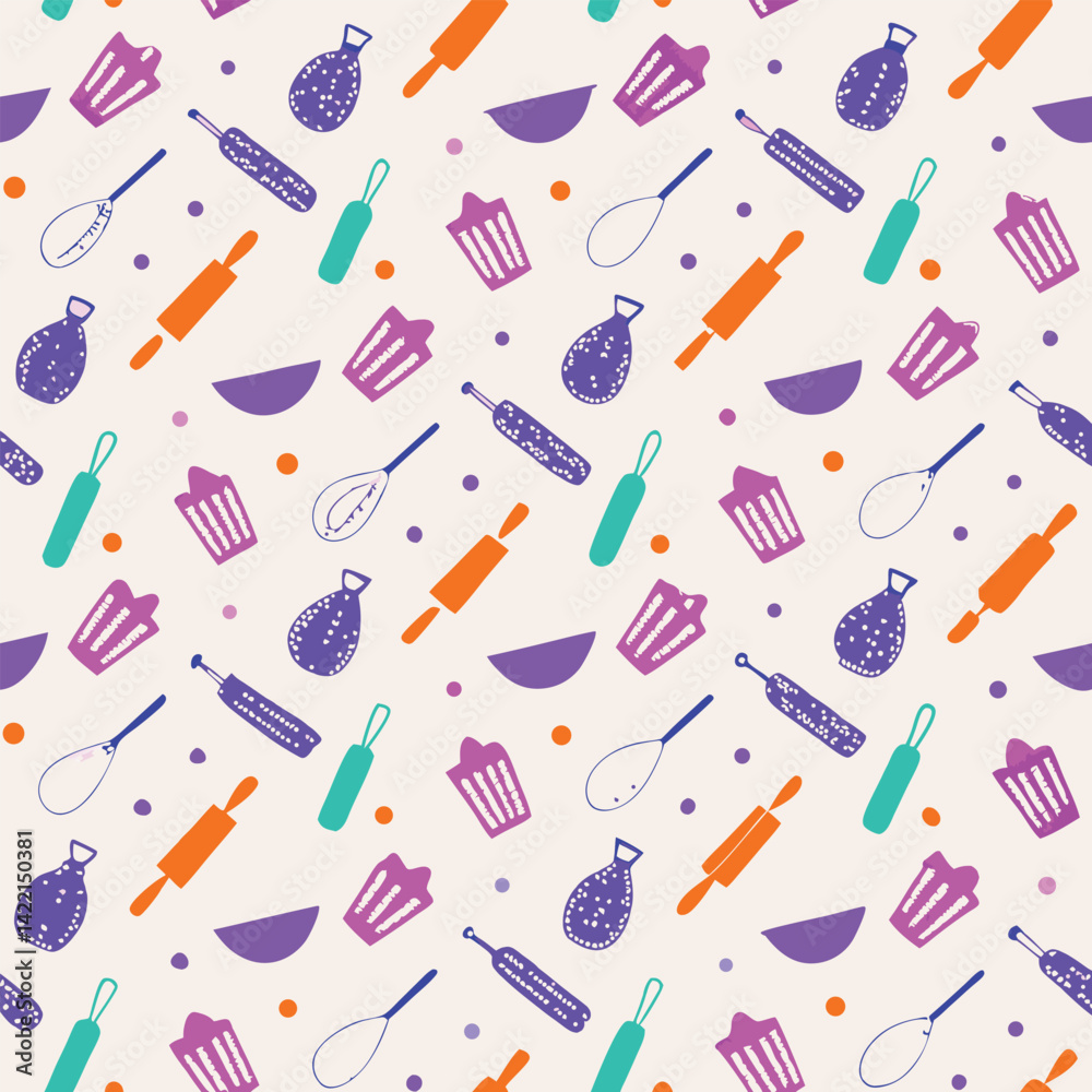 Seamless Pastel Baking Tools Vector Pattern Seamless Pastel Baking Tools Vector Pattern