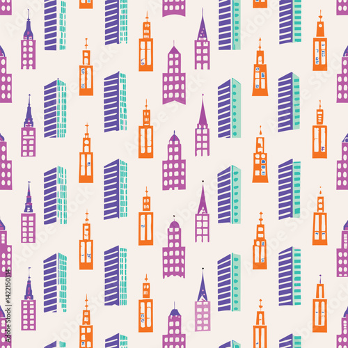 Seamless Abstract Geometric Pastel City Skylines Pattern