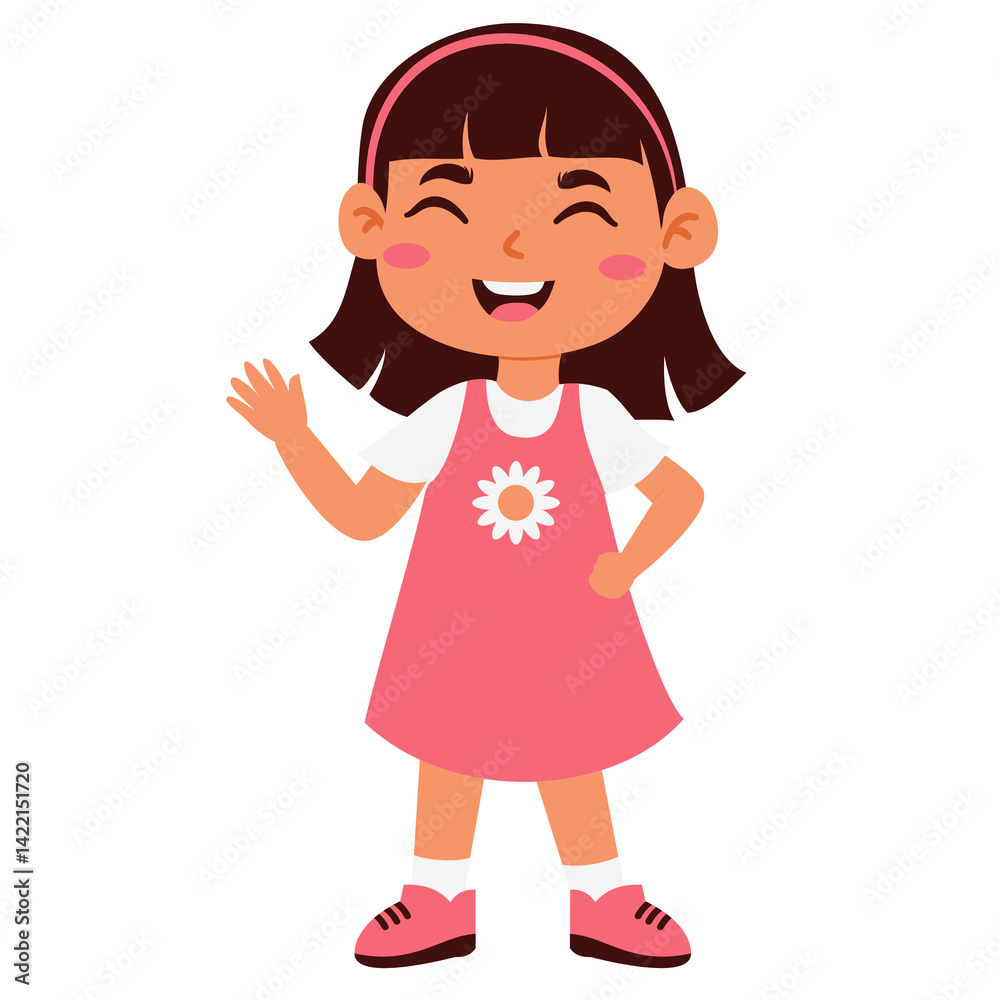 Cheerful Cartoon Girl Waving Hello Cheerful Cartoon Girl Waving Hello