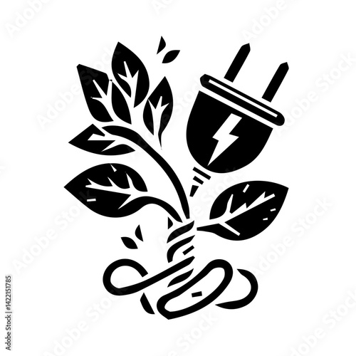 Plant Growing from Electrical Plug in Bold Sustainable Energy Illustration