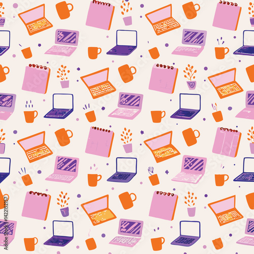 Seamless Clean Pastel Home Office Elements Pattern