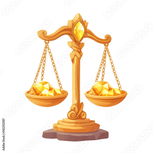 Golden scales balance yellow gems wealth riches treasure luxury