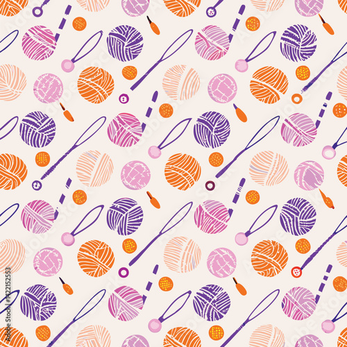 Seamless Cozy Pastel Knitting Tools Vector Pattern