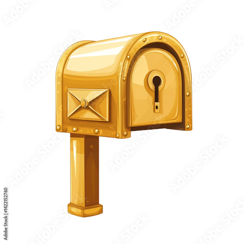 A golden mailbox stands on a post ready for mail delivery a symbol of communication and connection