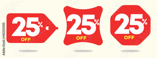 25% off. Label, sticker, profit, market, economy.Tag value, price, discount, positive, sales, set, offer. Vector, percent, icon