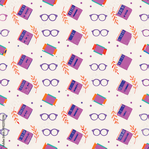 Vintage Pastel Glasses, Books, and Stationery Pattern