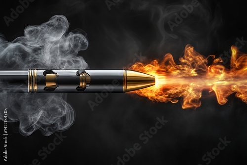 Light painting of rocket launching with flaming trails and smoke recreated in LEDs