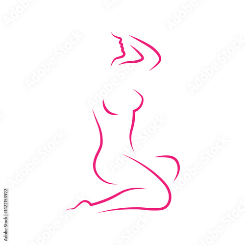 colored silhouette of female figure. sexy lady sitting in seductive pose with big open breast. woman silhouette. female image for spa or beauty salon advertising