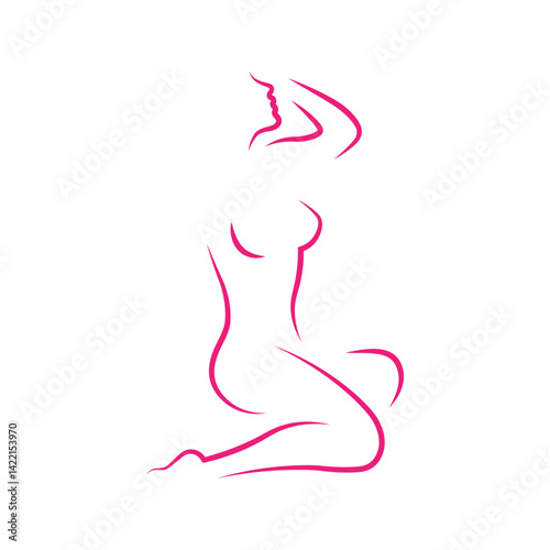 colored silhouette of female figure. sexy lady sitting in seductive pose with big open breast. woman silhouette. female image for spa or beauty salon advertising