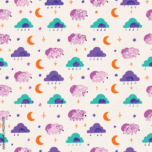 Sleepy Pastel Clouds and Sheep Pattern