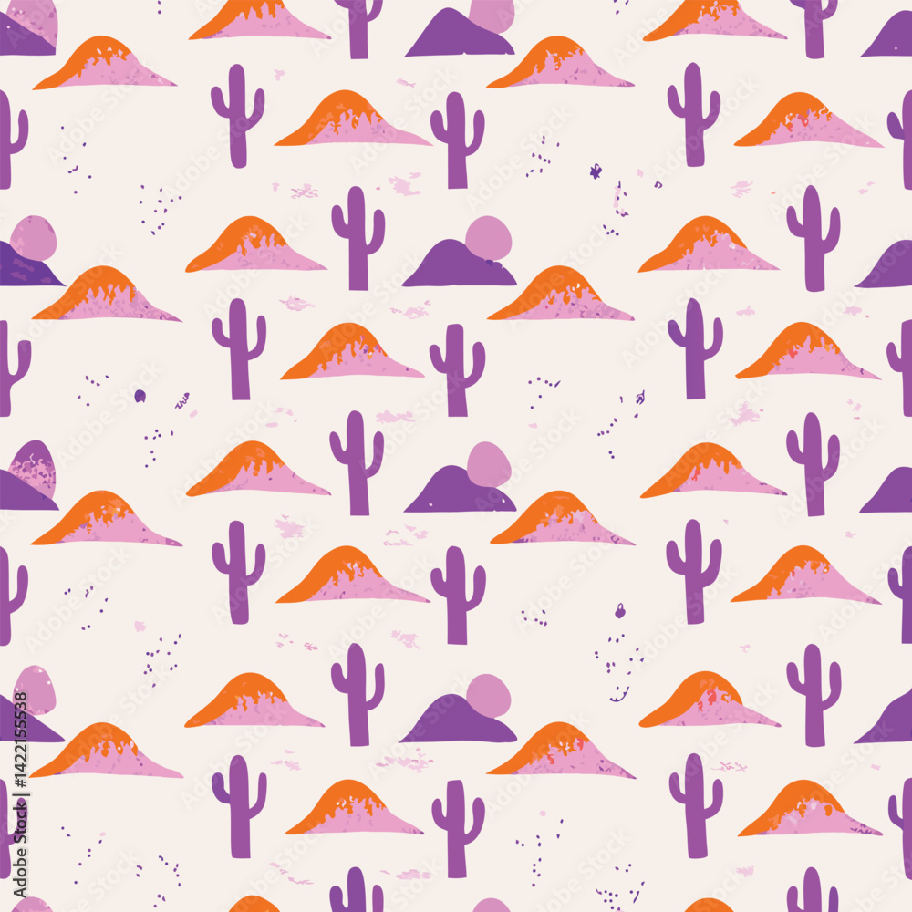 Obraz premium Boho Pastel Desert Cacti Vector Pattern