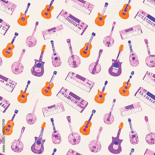 Soft Pastel Music Instruments Vector Pattern
