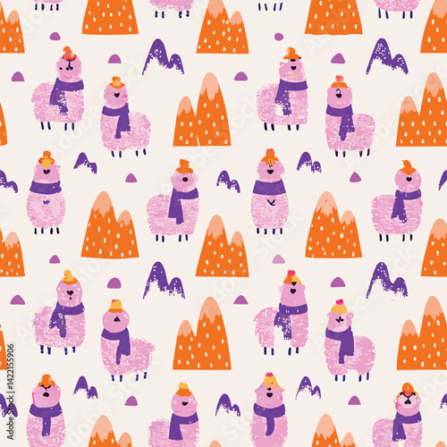 Cozy Pastel Fluffy Alpacas Vector Pattern