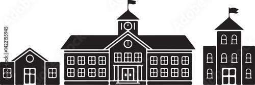 Black and White Illustration of School Buildings